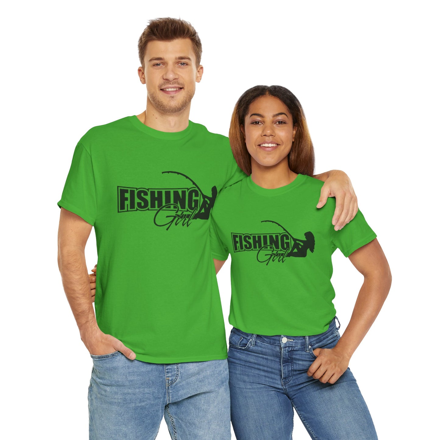 Fishing girl unisex heavy cotton t-shirt